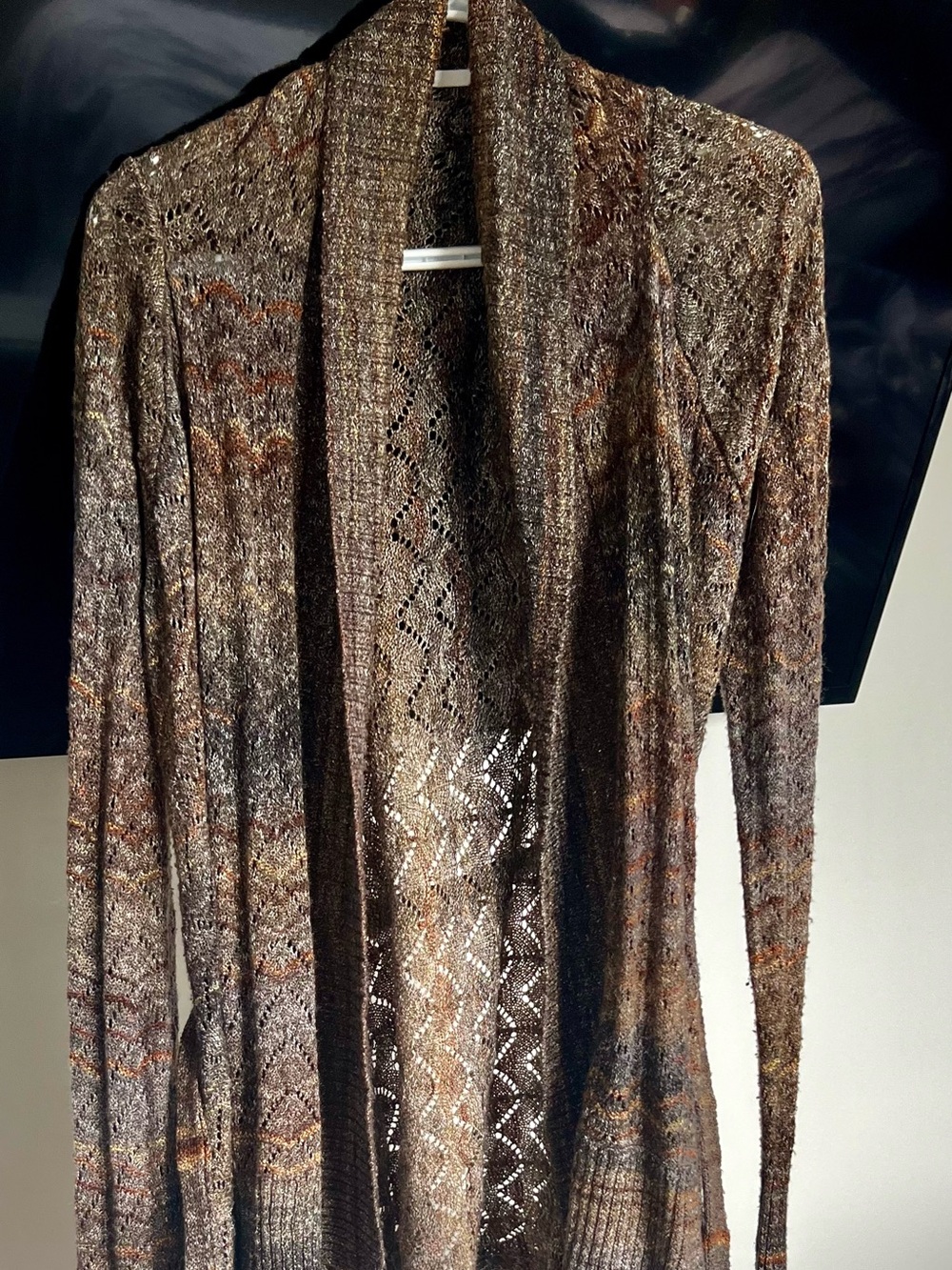 Brown Open-Front Lightweight Knit Cardigan